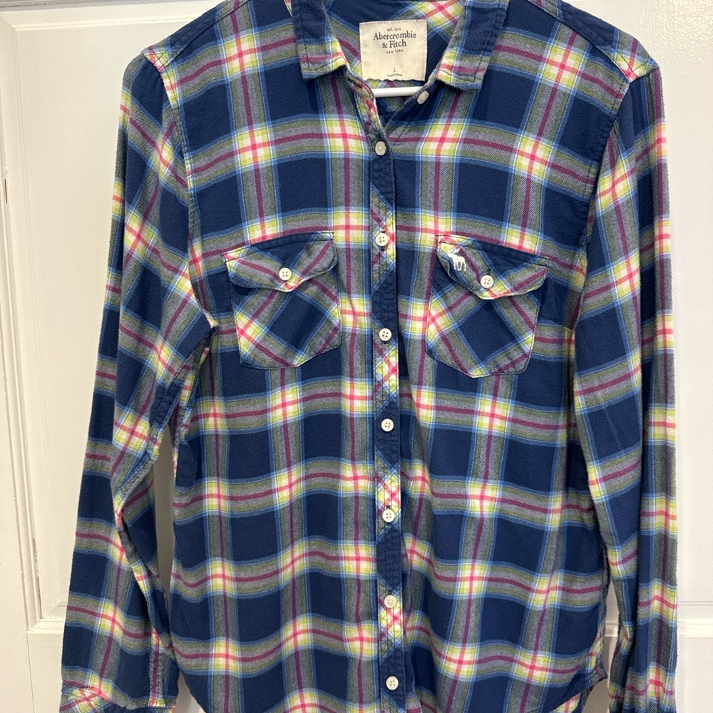 Abercrombie & Fitch Plaid Button Front Shirt Women’s Large Colorful & Preppy